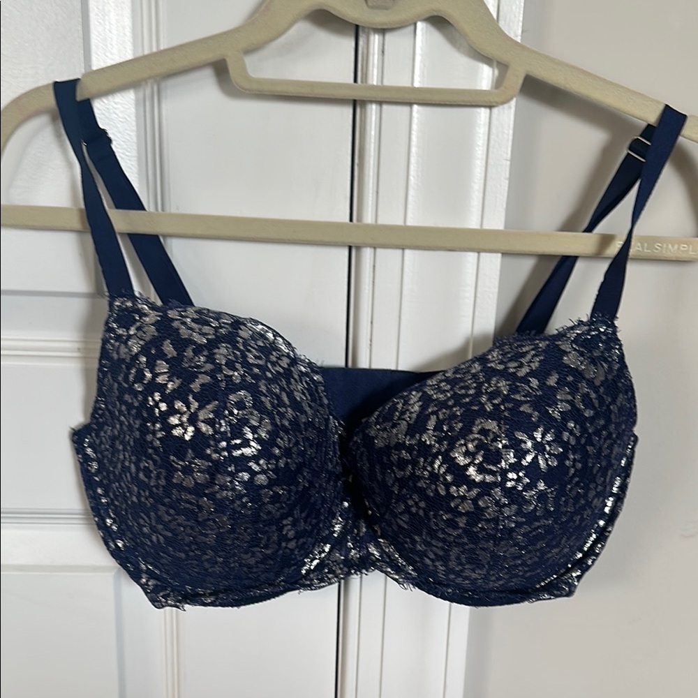 Victoria's Secret Blue and Silver Lace Bra with Underwire Support